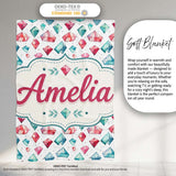Watercolor Gem Crystal Seamless Pattern on White Cute Unique Gift  Personalised Custom Name Super Soft Fleece Blanket Bed Sofa Throw