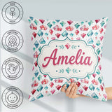 Custom Name Watercolor Gem Crystal Seamless Pattern on White Square Filled Cushion Throw Pillow Sofa Bed Home Decor Zip Washable UK Made
