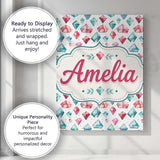 Personalised Name Watercolor Gem Crystal Custom  Unique Gift Idea Elegant Feature Canvas Wall Art Print Decor Picture Ready to Hang