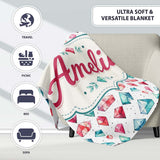 Watercolor Gem Crystal Seamless Pattern on White Cute Unique Gift  Personalised Custom Name Super Soft Fleece Blanket Bed Sofa Throw