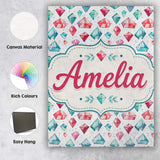 Personalised Name Watercolor Gem Crystal Custom  Unique Gift Idea Elegant Feature Canvas Wall Art Print Decor Picture Ready to Hang