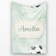 Watercolor Soccer Balls on Soft Green Background Seamless Pattern  Personalised Custom Name Super Soft Fleece Blanket Bed Sofa Throw