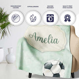 Watercolor Soccer Balls on Soft Green Background Seamless Pattern  Personalised Custom Name Super Soft Fleece Blanket Bed Sofa Throw