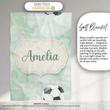 Watercolor Soccer Balls on Soft Green Background Seamless Pattern  Personalised Custom Name Super Soft Fleece Blanket Bed Sofa Throw