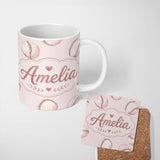Personalized Custom Name Watercolor Baseball Balls on Soft Beige Background Seamless Pattern 11oz Ceramic Coffee Tea Mug White Large Handle