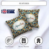Custom Name Abstract Diamond Mosaic Seamless in Teal Orange Blue Square Filled Cushion Throw Pillow Sofa Bed Home Decor Zip Washable UK Made