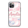 Watercolor Soccer Balls on Soft Pink Background Custom Name Protective Phone Case Mobile Cover Durable Everyday Smartphone Shock Resistant