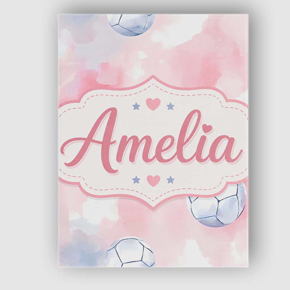 Personalised Name Watercolor Soccer Balls Custom  Unique Gift Idea Elegant Feature Canvas Wall Art Print Decor Picture Ready to Hang