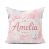 Custom Name Watercolor Soccer Balls Soft Pink Background Pattern Square Filled Cushion Throw Pillow Sofa Bed Home Decor Zip Washable UK Made