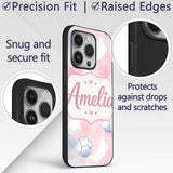Watercolor Soccer Balls on Soft Pink Background Custom Name Protective Phone Case Mobile Cover Durable Everyday Smartphone Shock Resistant