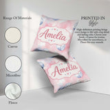 Custom Name Watercolor Soccer Balls Soft Pink Background Pattern Square Filled Cushion Throw Pillow Sofa Bed Home Decor Zip Washable UK Made