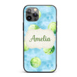 Watercolor Tennis Balls on Soft Blue Background Custom Name Protective Phone Case Mobile Cover Durable Everyday Smartphone Shock Resistant