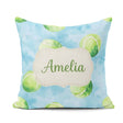 Custom Name Watercolor Tennis Balls Soft Blue Background Pattern Square Filled Cushion Throw Pillow Sofa Bed Home Decor Zip Washable UK Made