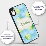 Watercolor Tennis Balls on Soft Blue Background Custom Name Protective Phone Case Mobile Cover Durable Everyday Smartphone Shock Resistant