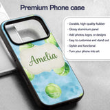 Watercolor Tennis Balls on Soft Blue Background Custom Name Protective Phone Case Mobile Cover Durable Everyday Smartphone Shock Resistant
