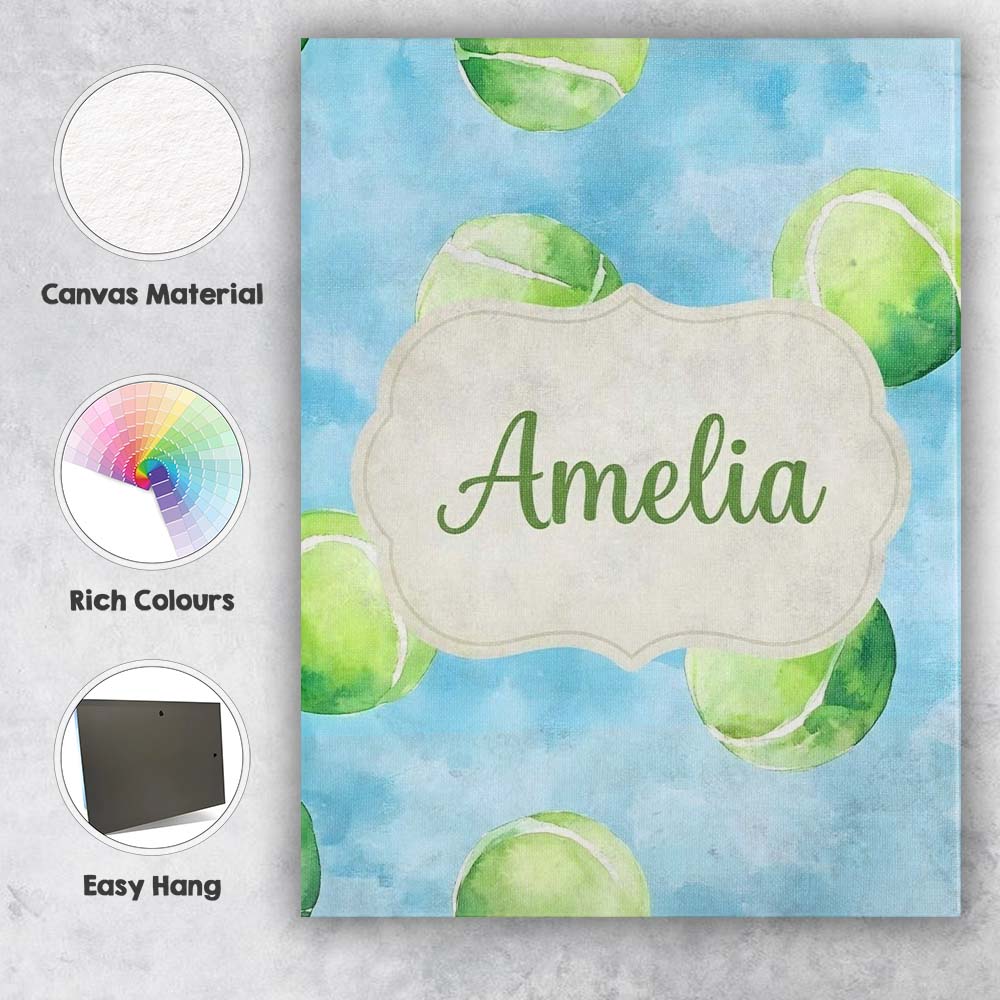 Personalised Name Watercolor Tennis Balls Custom  Unique Gift Idea Elegant Feature Canvas Wall Art Print Decor Picture Ready to Hang