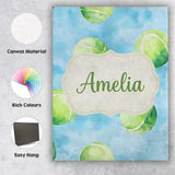 Personalised Name Watercolor Tennis Balls Custom  Unique Gift Idea Elegant Feature Canvas Wall Art Print Decor Picture Ready to Hang