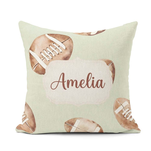 Custom Name Watercolor American Balls on Soft Green Background Square Filled Cushion Throw Pillow Sofa Bed Home Decor Zip Washable UK Made