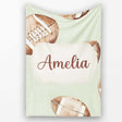 Watercolor American Football Balls on Soft Green Background  Personalised Custom Name Super Soft Fleece Blanket Bed Sofa Throw