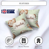 Custom Name Watercolor American Balls on Soft Green Background Square Filled Cushion Throw Pillow Sofa Bed Home Decor Zip Washable UK Made