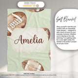 Watercolor American Football Balls on Soft Green Background  Personalised Custom Name Super Soft Fleece Blanket Bed Sofa Throw