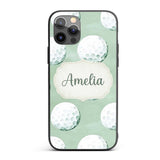 Watercolor Golf Balls on Soft Green Background Custom Name Protective Phone Case Mobile Cover Durable Everyday Smartphone Shock Resistant