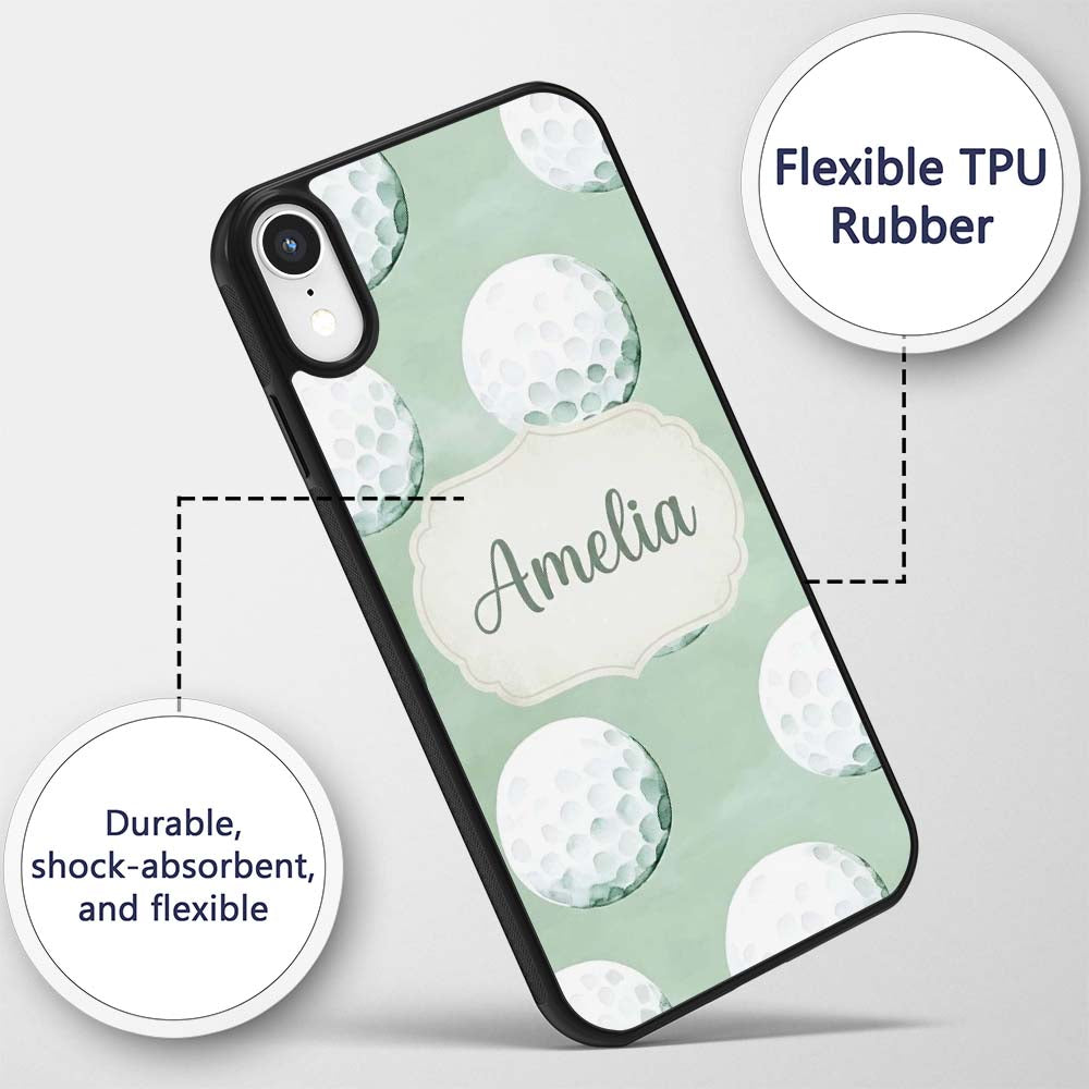 Watercolor Golf Balls on Soft Green Background Custom Name Protective Phone Case Mobile Cover Durable Everyday Smartphone Shock Resistant
