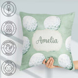 Custom Name Watercolor Golf Balls on Soft Green Seamless Pattern Square Filled Cushion Throw Pillow Sofa Bed Home Decor Zip Washable UK Made