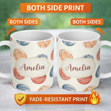 Personalized Custom Name Watercolor Basketball Balls on Neutral Background Seamless Pattern 11oz Ceramic Coffee Tea Mug White Large Handle