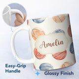 Personalized Custom Name Watercolor Basketball Balls on Neutral Background Seamless Pattern 11oz Ceramic Coffee Tea Mug White Large Handle