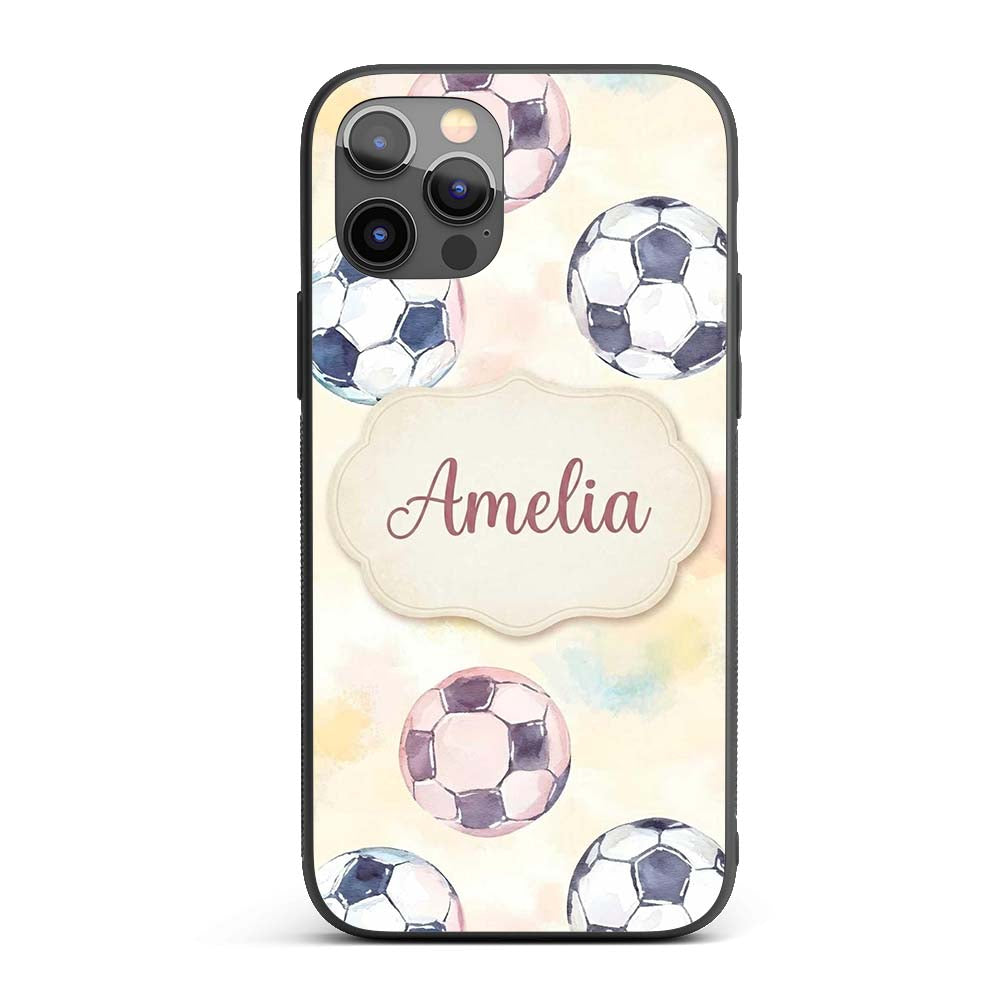 Watercolor Soccer Balls on Soft Pastel Background Custom Name Protective Phone Case Mobile Cover Durable Everyday Smartphone Shock Resistant