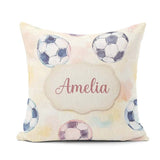 Custom Name Watercolor Soccer on Soft Pastel Background Seamless Square Filled Cushion Throw Pillow Sofa Bed Home Decor Zip Washable UK Made