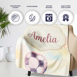 Watercolor Soccer Balls on Soft Pastel Background Seamless Pattern  Personalised Custom Name Super Soft Fleece Blanket Bed Sofa Throw