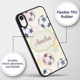 Watercolor Soccer Balls on Soft Pastel Background Custom Name Protective Phone Case Mobile Cover Durable Everyday Smartphone Shock Resistant