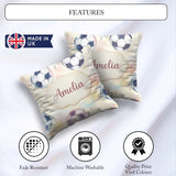Custom Name Watercolor Soccer on Soft Pastel Background Seamless Square Filled Cushion Throw Pillow Sofa Bed Home Decor Zip Washable UK Made