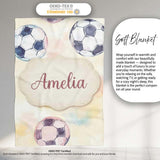 Watercolor Soccer Balls on Soft Pastel Background Seamless Pattern  Personalised Custom Name Super Soft Fleece Blanket Bed Sofa Throw