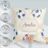 Custom Name Watercolor Soccer on Soft Pastel Background Seamless Square Filled Cushion Throw Pillow Sofa Bed Home Decor Zip Washable UK Made