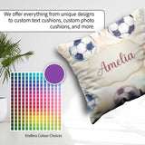 Custom Name Watercolor Soccer on Soft Pastel Background Seamless Square Filled Cushion Throw Pillow Sofa Bed Home Decor Zip Washable UK Made