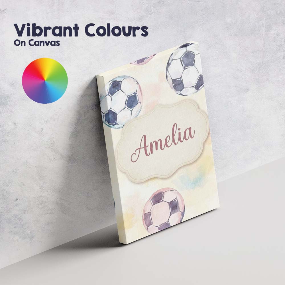 Personalised Name Watercolor Soccer Balls Custom  Unique Gift Idea Elegant Feature Canvas Wall Art Print Decor Picture Ready to Hang