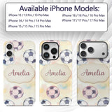 Watercolor Soccer Balls on Soft Pastel Background Custom Name Protective Phone Case Mobile Cover Durable Everyday Smartphone Shock Resistant