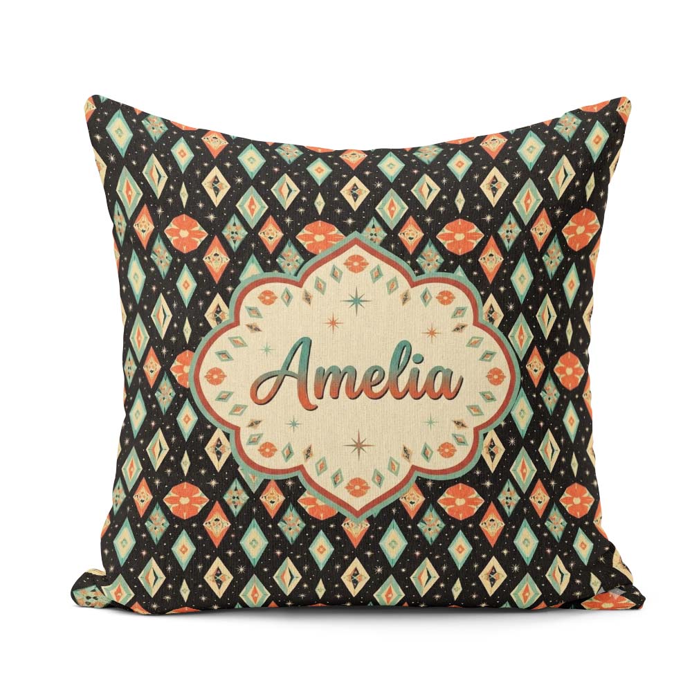 Custom Name Diamond Star Seamless Pattern on Black Beautiful Cup Square Filled Cushion Throw Pillow Sofa Bed Home Decor Zip Washable UK Made
