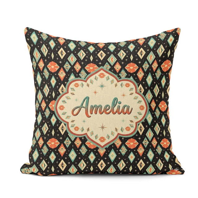 Custom Name Diamond Star Seamless Pattern on Black Beautiful Cup Square Filled Cushion Throw Pillow Sofa Bed Home Decor Zip Washable UK Made