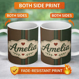 Personalized Custom Name Rustic Brown Green Tartan Plaid Texture Seamless Pattern Name Cute 11oz Ceramic Coffee Tea Mug White Large Handle