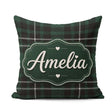 Custom Name Dark Green Black Classic Plaid Texture Seamless Name Square Filled Cushion Throw Pillow Sofa Bed Home Decor Zip Washable UK Made