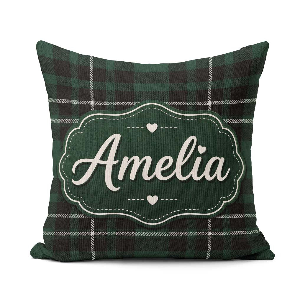 Custom Name Dark Green Black Classic Plaid Texture Seamless Name Square Filled Cushion Throw Pillow Sofa Bed Home Decor Zip Washable UK Made