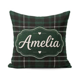 Custom Name Dark Green Black Classic Plaid Texture Seamless Name Square Filled Cushion Throw Pillow Sofa Bed Home Decor Zip Washable UK Made