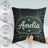 Custom Name Dark Green Black Classic Plaid Texture Seamless Name Square Filled Cushion Throw Pillow Sofa Bed Home Decor Zip Washable UK Made