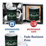 Personalized Custom Name Dark Green Black Classic Tartan Plaid Texture Seamless Pattern Name 11oz Ceramic Coffee Tea Mug White Large Handle