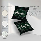 Custom Name Dark Green Black Classic Plaid Texture Seamless Name Square Filled Cushion Throw Pillow Sofa Bed Home Decor Zip Washable UK Made