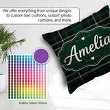 Custom Name Dark Green Black Classic Plaid Texture Seamless Name Square Filled Cushion Throw Pillow Sofa Bed Home Decor Zip Washable UK Made